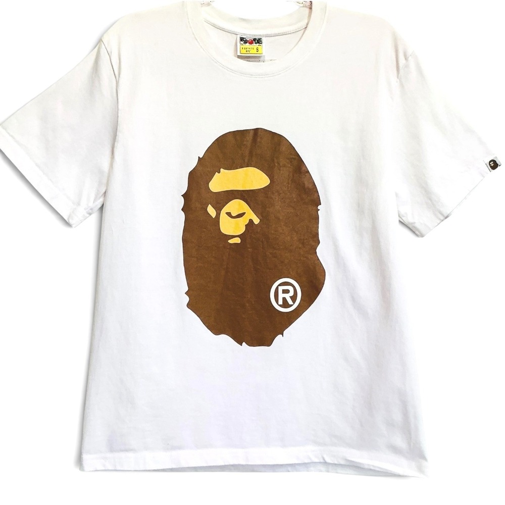 BAPE Bathing Ape Double Ape Head Graphic T-Shirt White Brown Men's S Japan
